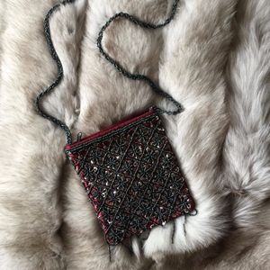 Beaded Red and Black Silk Shoulder Bag